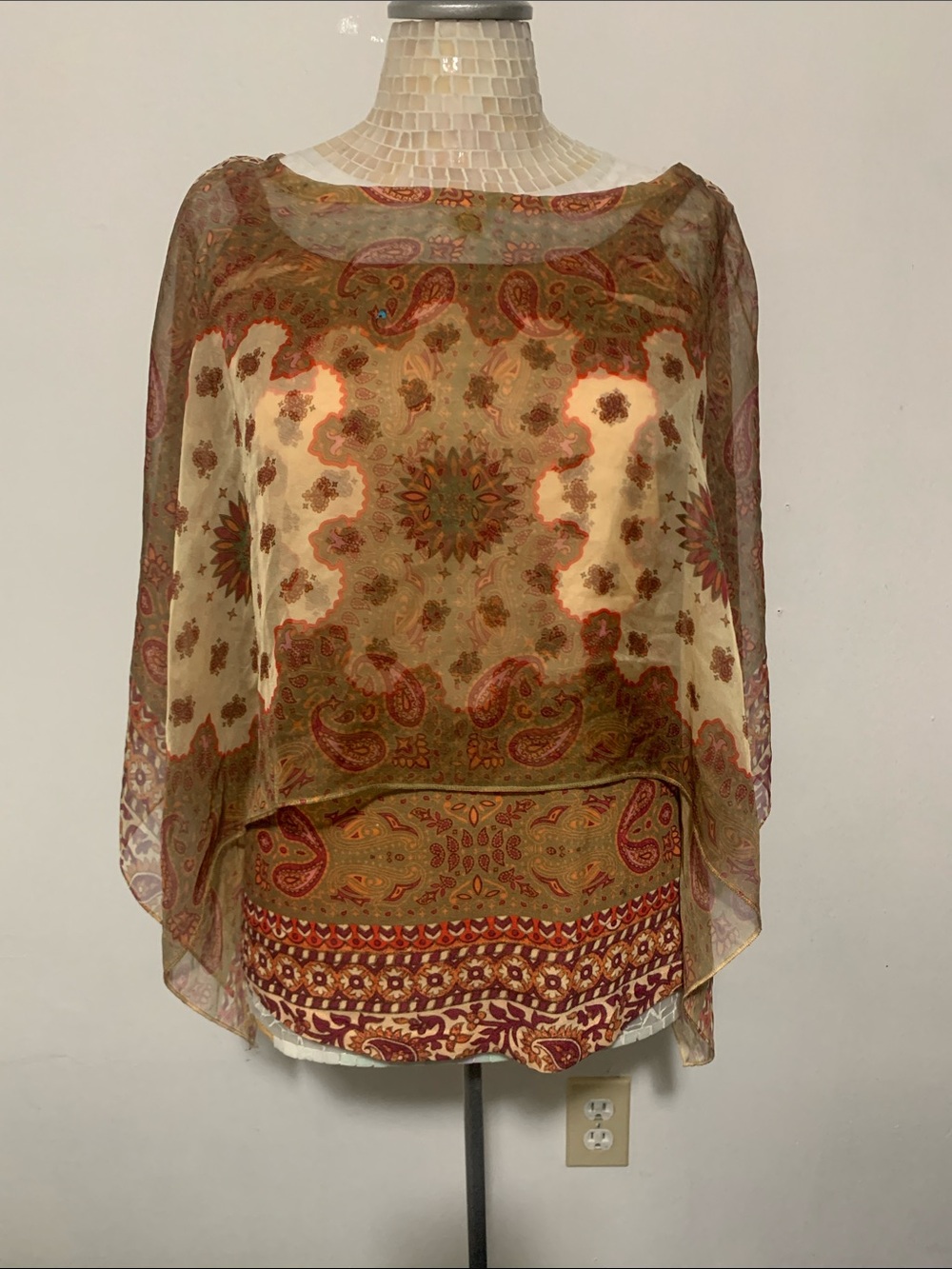 I’m One World Bohemian Paisley Sheer Overlay Top - Cream & Rust